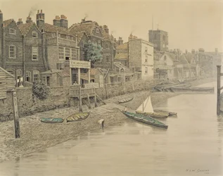 Vista del Tamigi che mostra la taverna Adam and Eve a Chelsea, 1868